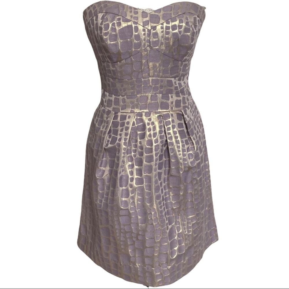 American Eagle Lavender & Gold Metallic Strapless Mini Dress Women's Size 6